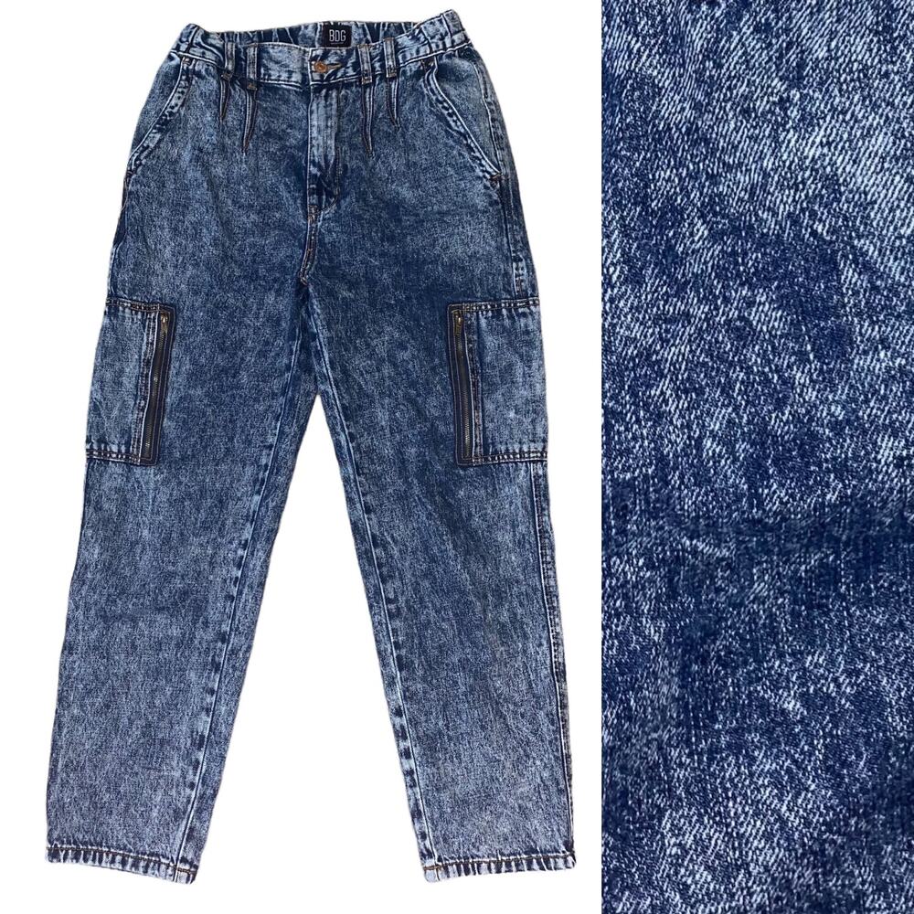 BDG Jeans Urban Outfitters Straight Leg Elastic Waist Acid Stone Wash Mom Jean M